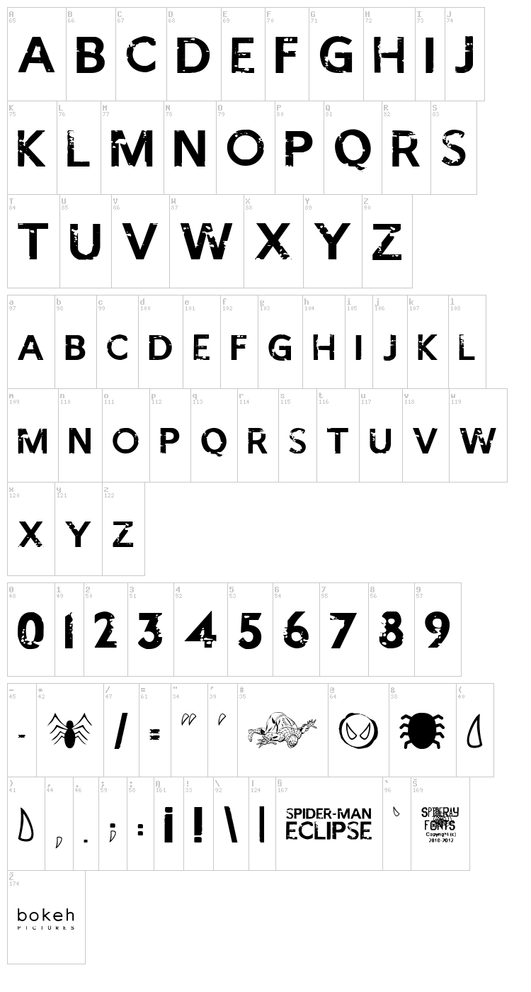 Spider-Man Eclipse font map